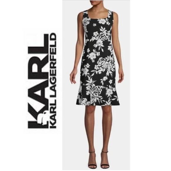 Karl Lagerfeld Dresses & Skirts - KARL LAGERFELD PARIS, Black & white floral sleeveless dress